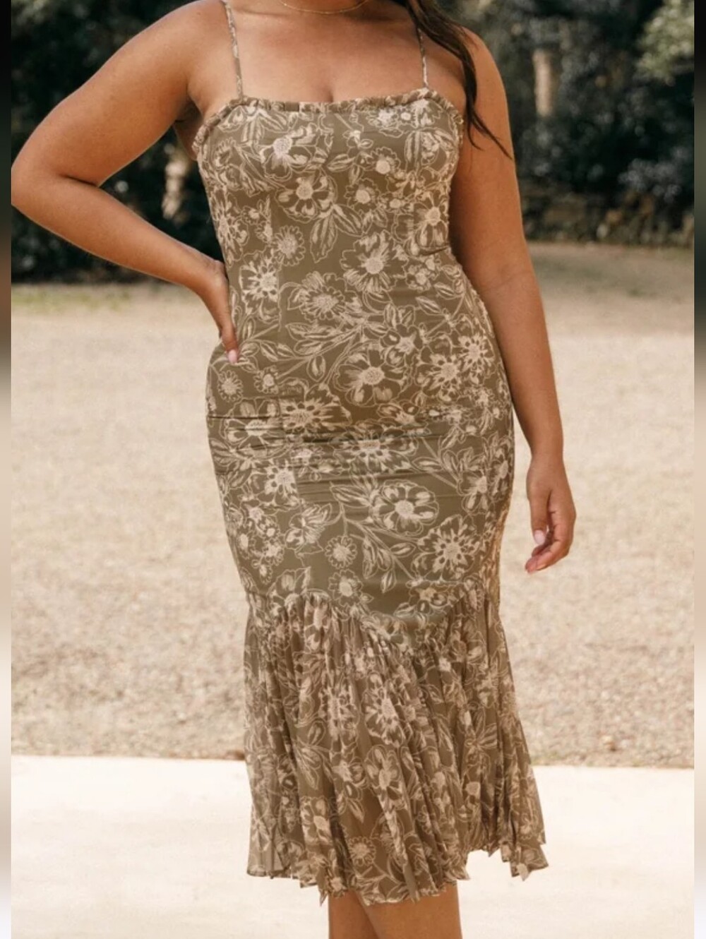 Petal & Pup Floral Slip Midi Dress in Olive Green Sz XL